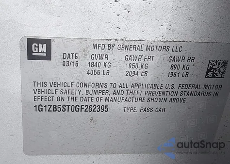 2016 Chevrolet Malibu Ls from USA, damaged, VIN 1G1ZB5ST0GF262395